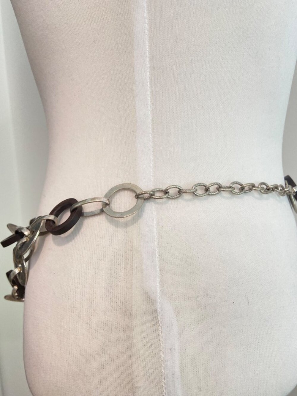 Silver & balck,  dark brown Circle Link Adjustable Chain Belt heavy metal brown - Picture 12 of 16